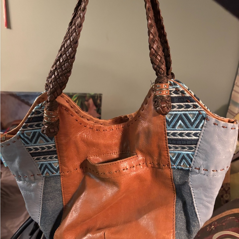 Brown And Blue Patchwork Tote Bag - image 2
